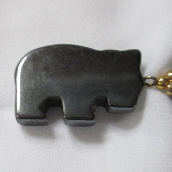 Hematite Bead Necklace With Bear Pendant - Picture 5 of 5
